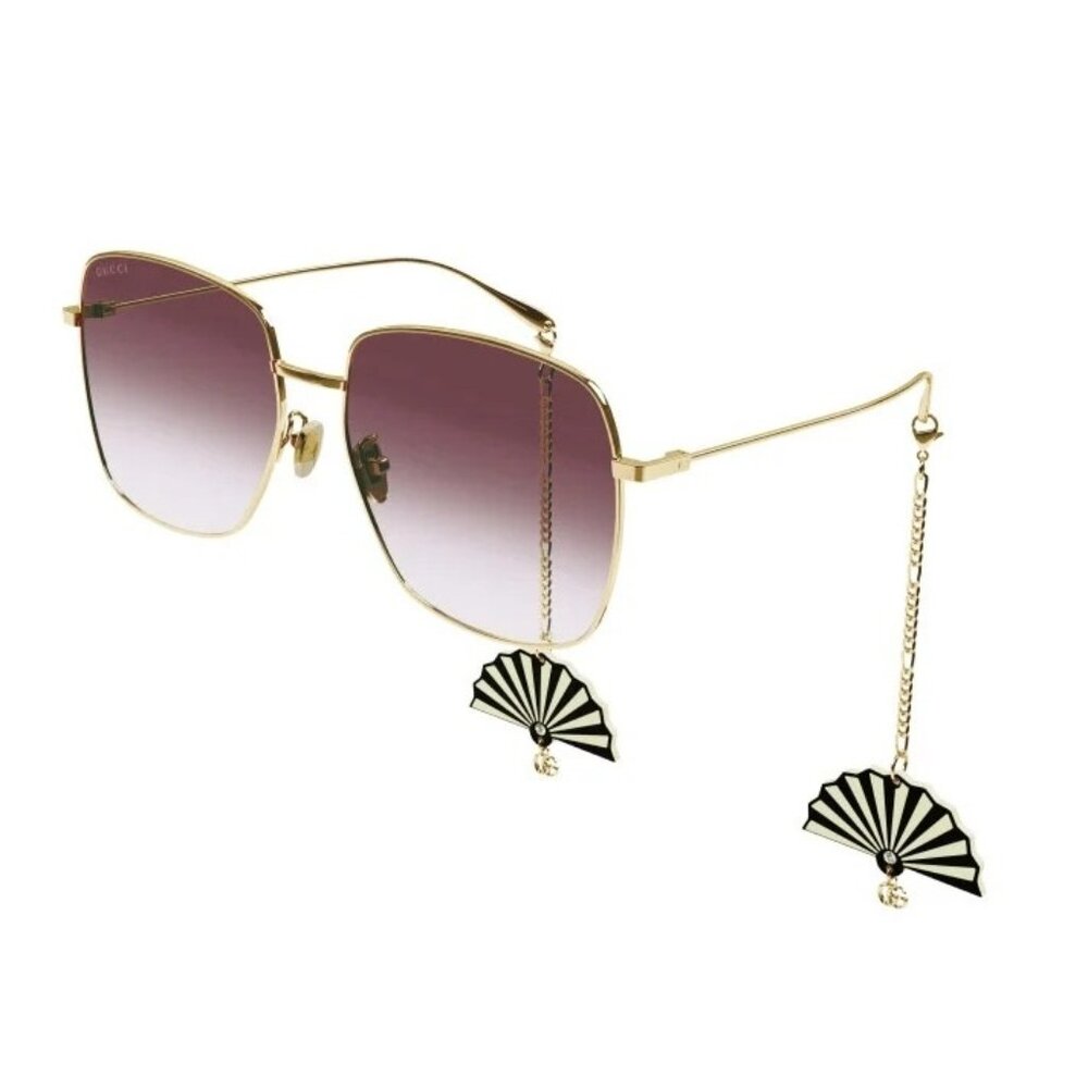 NEW GUCCI SUNGLASSES WITH EARRINGS GOLD WOMEN GUCCI GG1031S 010 - Picture 2 of 4